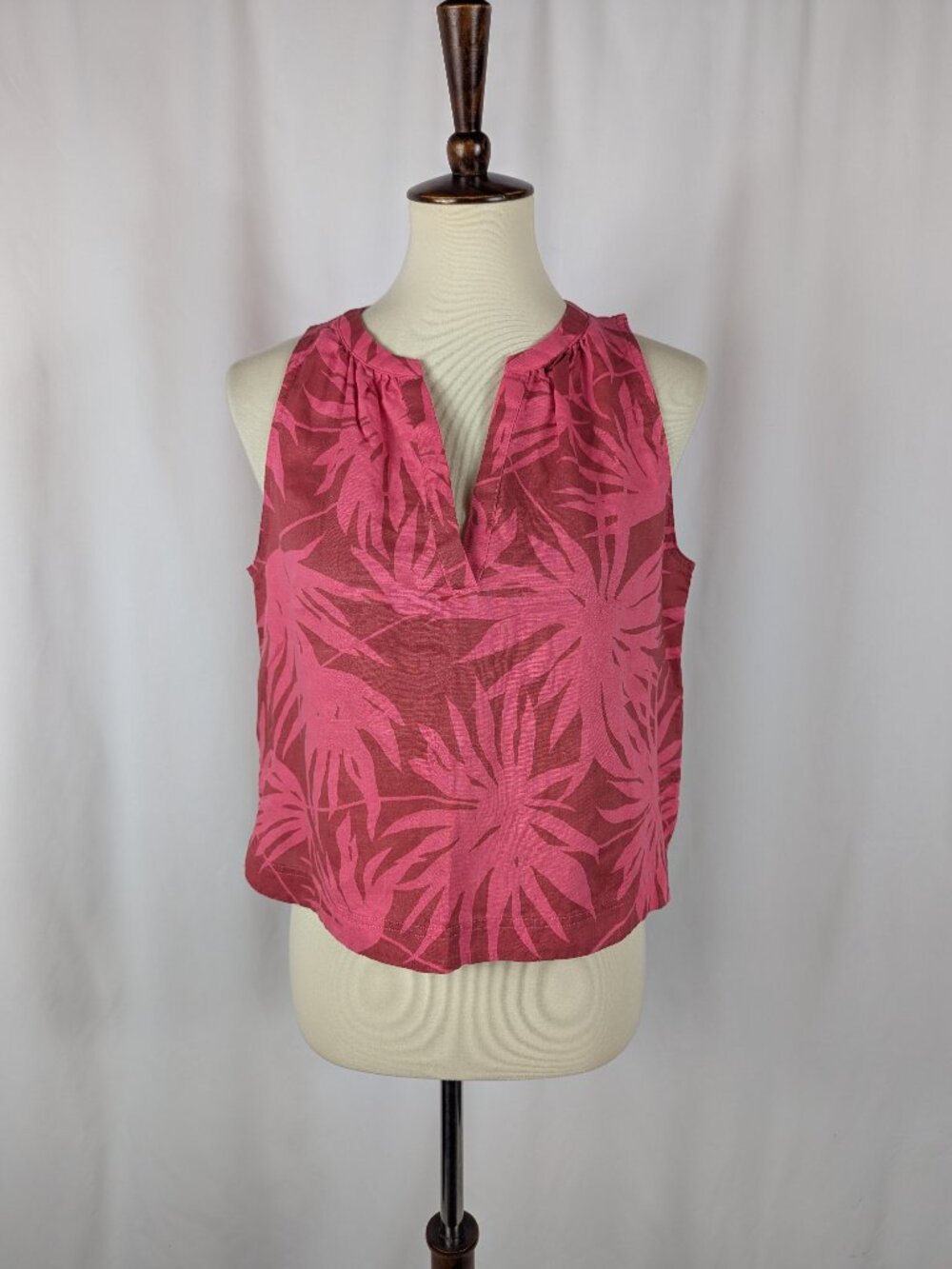Gap Tropical Floral Linen Blend Sleeveless Tank Top Pink Resort Boho Sz M NWT